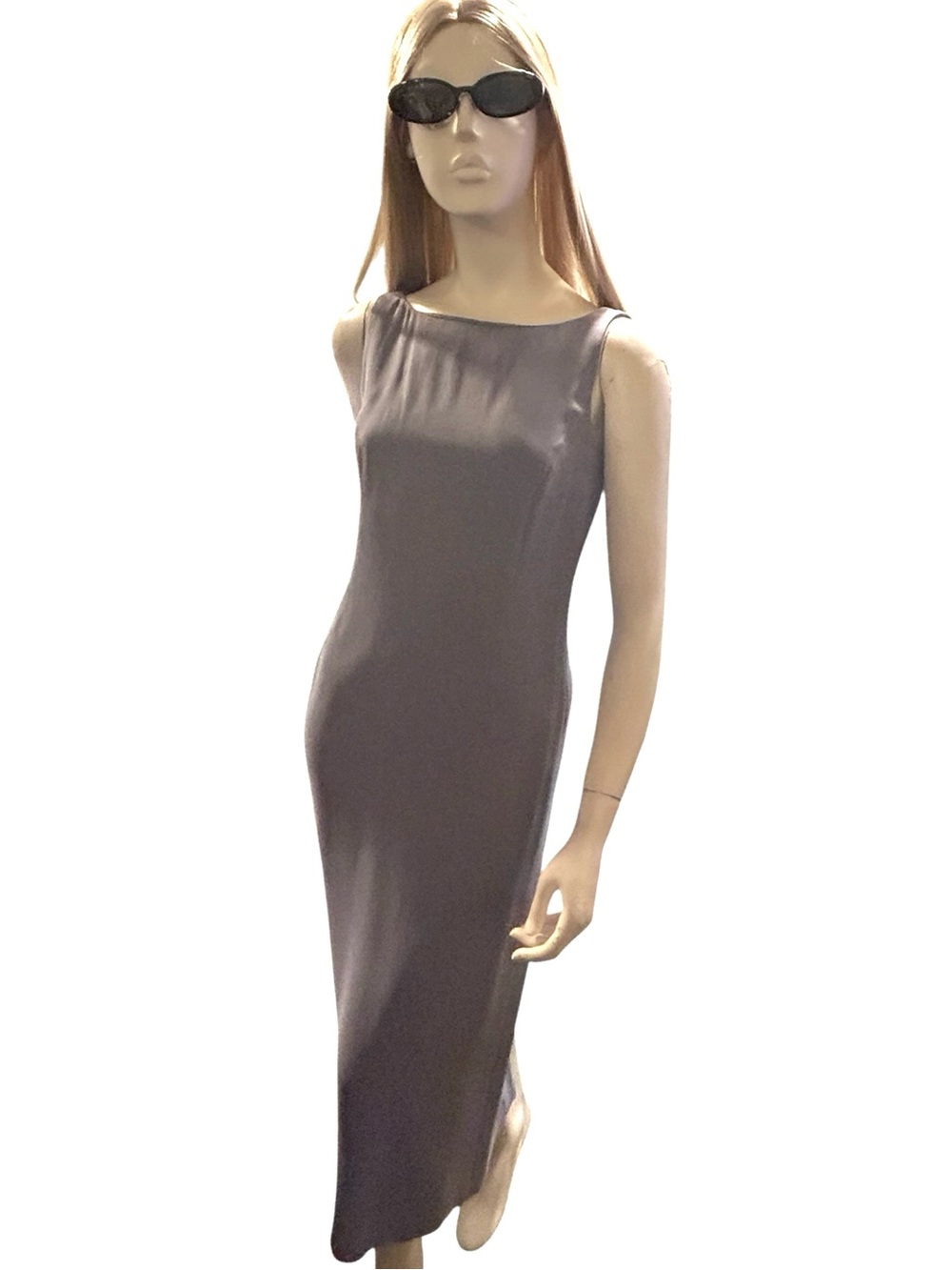 LOFT Ann Taylor Gray Silk Maxi Dress Minimalist Column Slip Dress Size 2